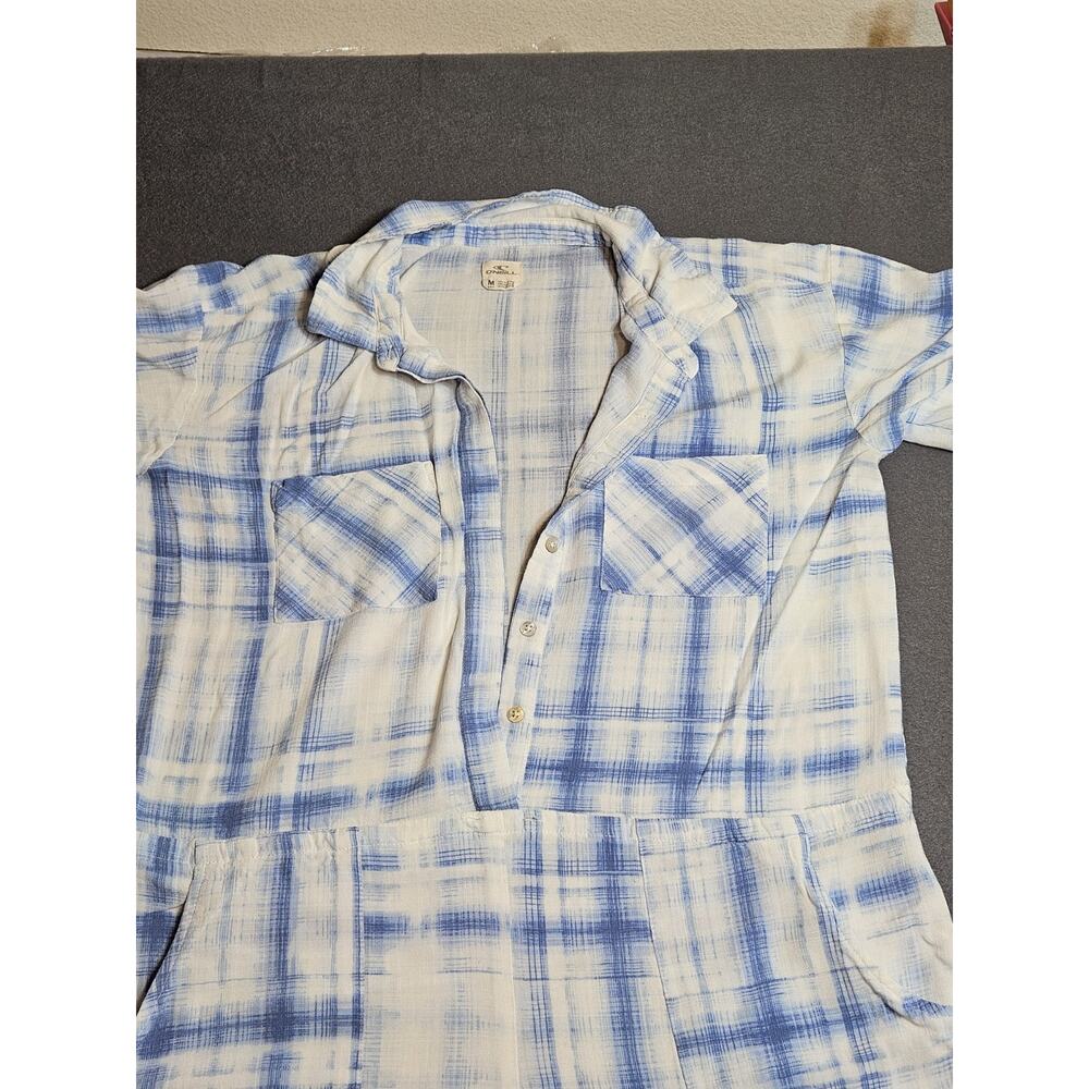 O’Neill Romper Women’s Medium Blue White Short Sleeve Romper Button Up Cotton - Picture 3 of 8